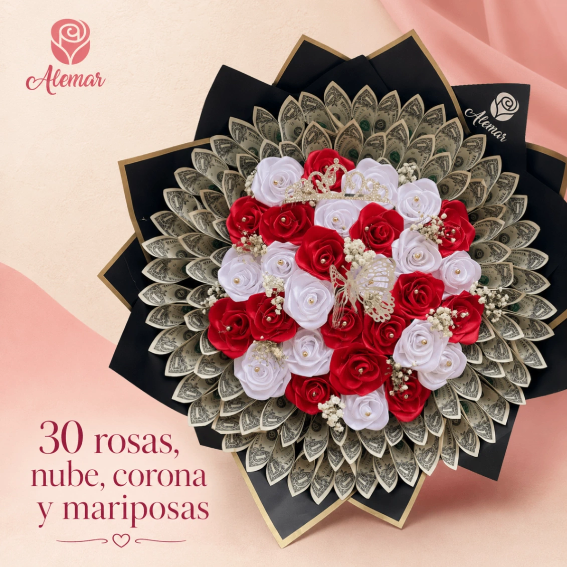 Ramo de dinero con rosas - imagen 1