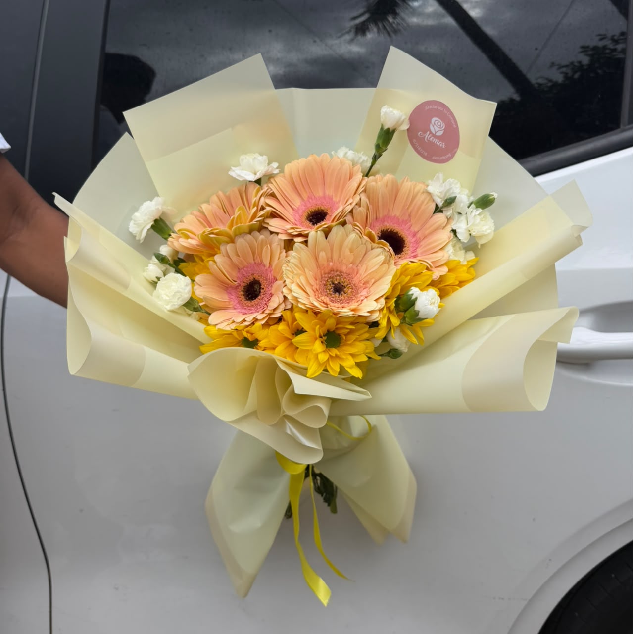 Ramo de 6 gerberas, mini claveles y margaritas - imagen 1