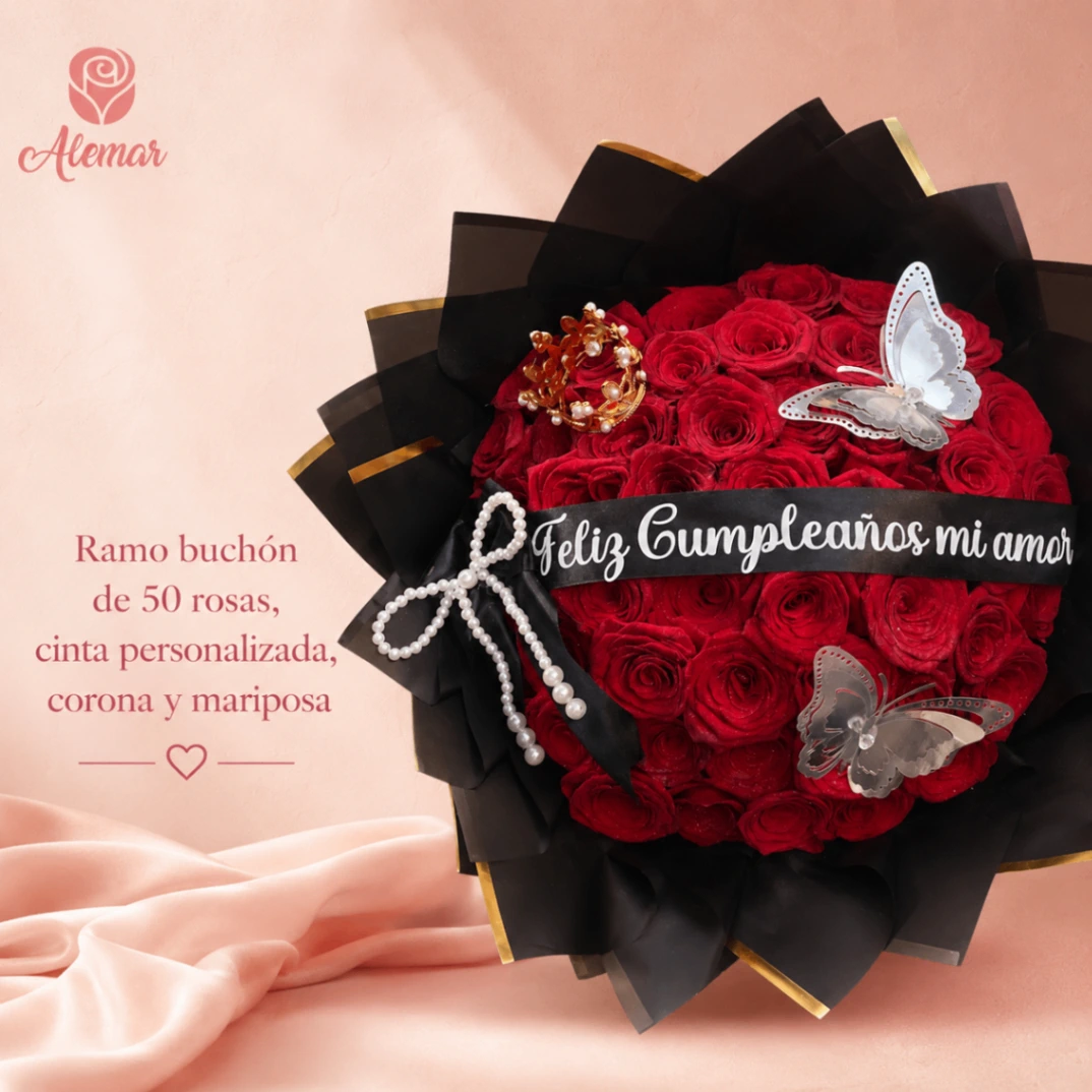 Ramo buchón de 50 rosas - imagen 1