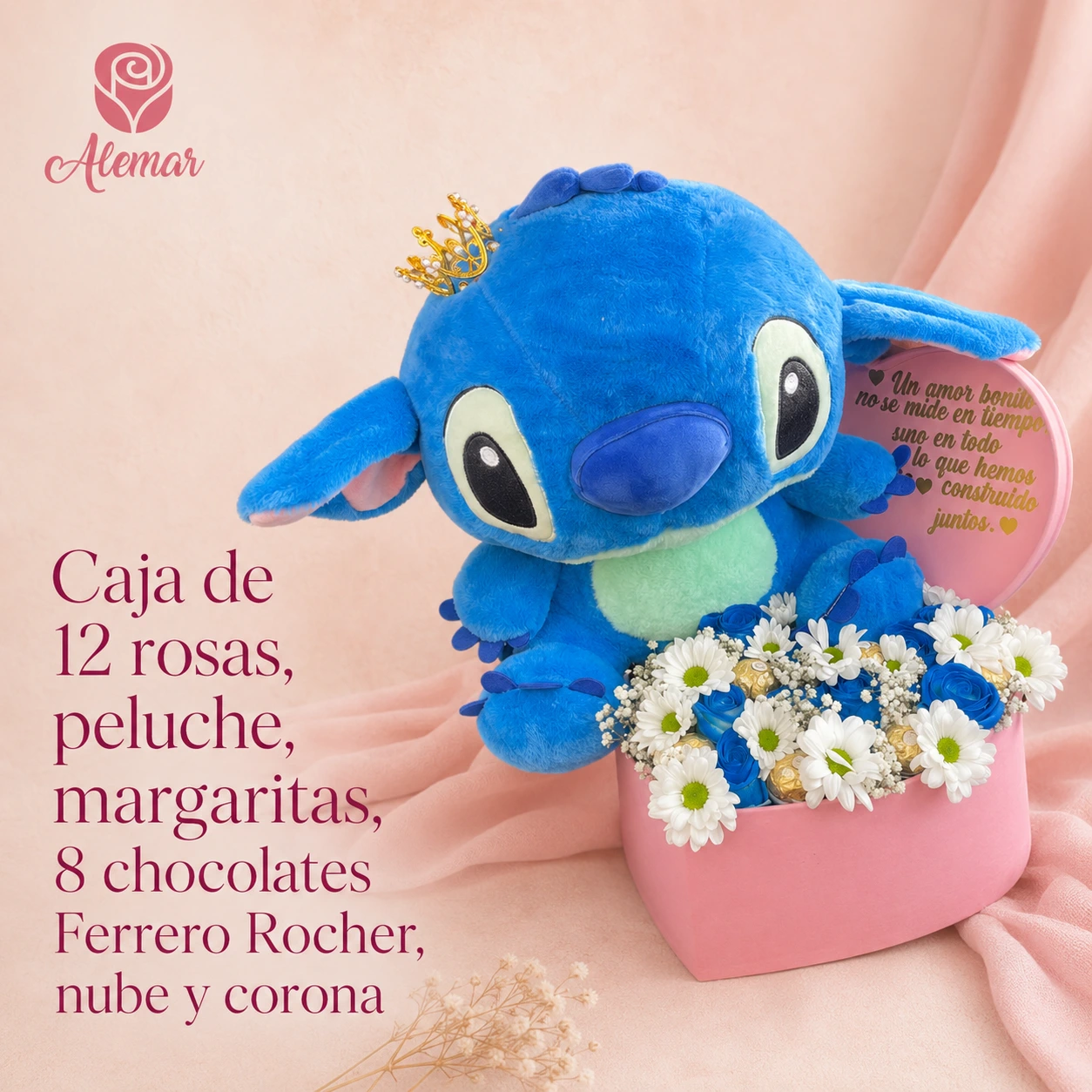 Caja de rosas y peluche - imagen 1