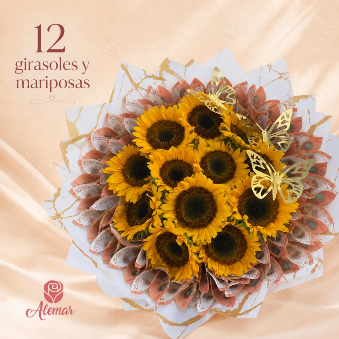 Ramo de dinero con girasoles