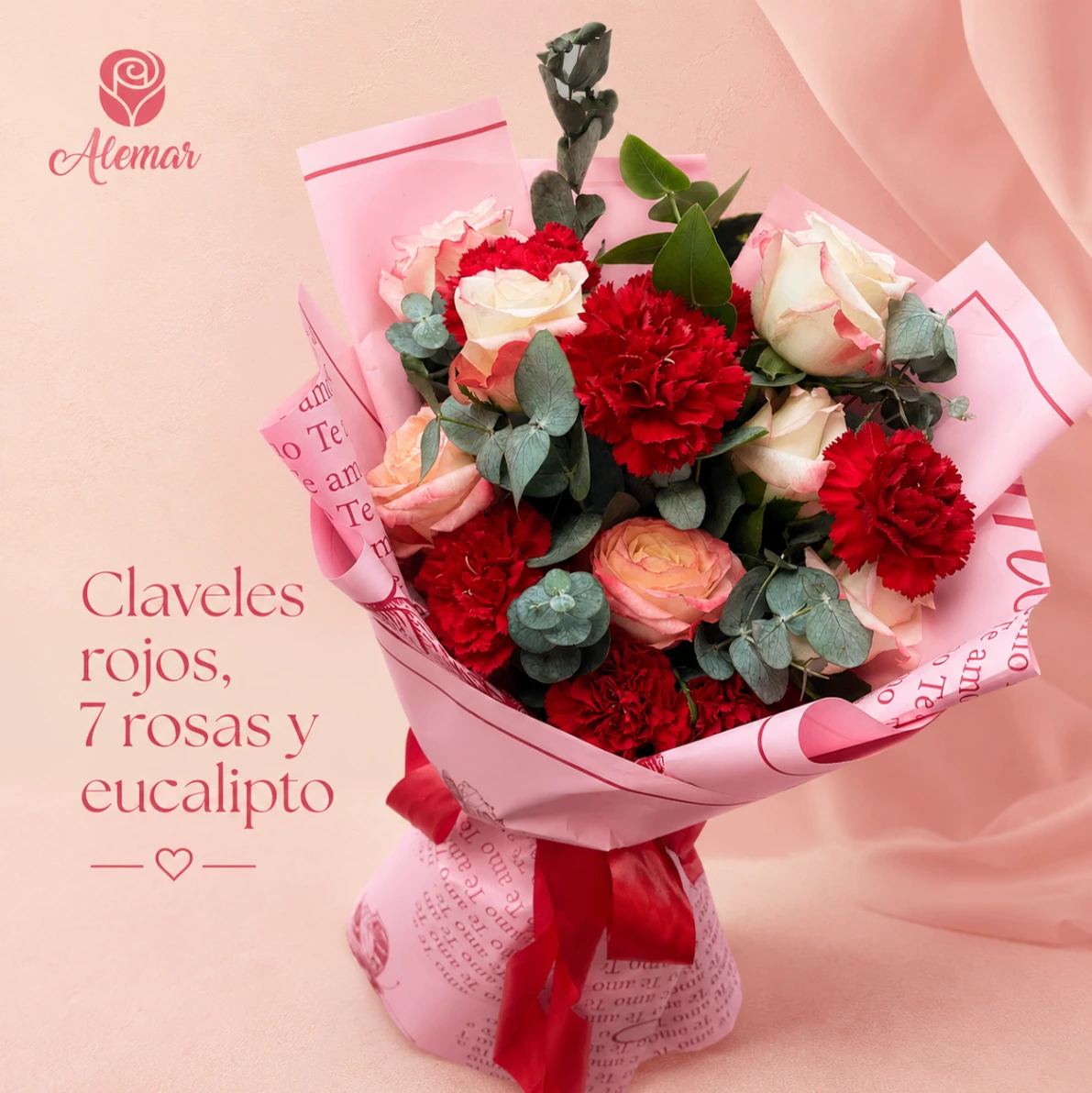 Ramo Claveles rojos y rosas - imagen 1