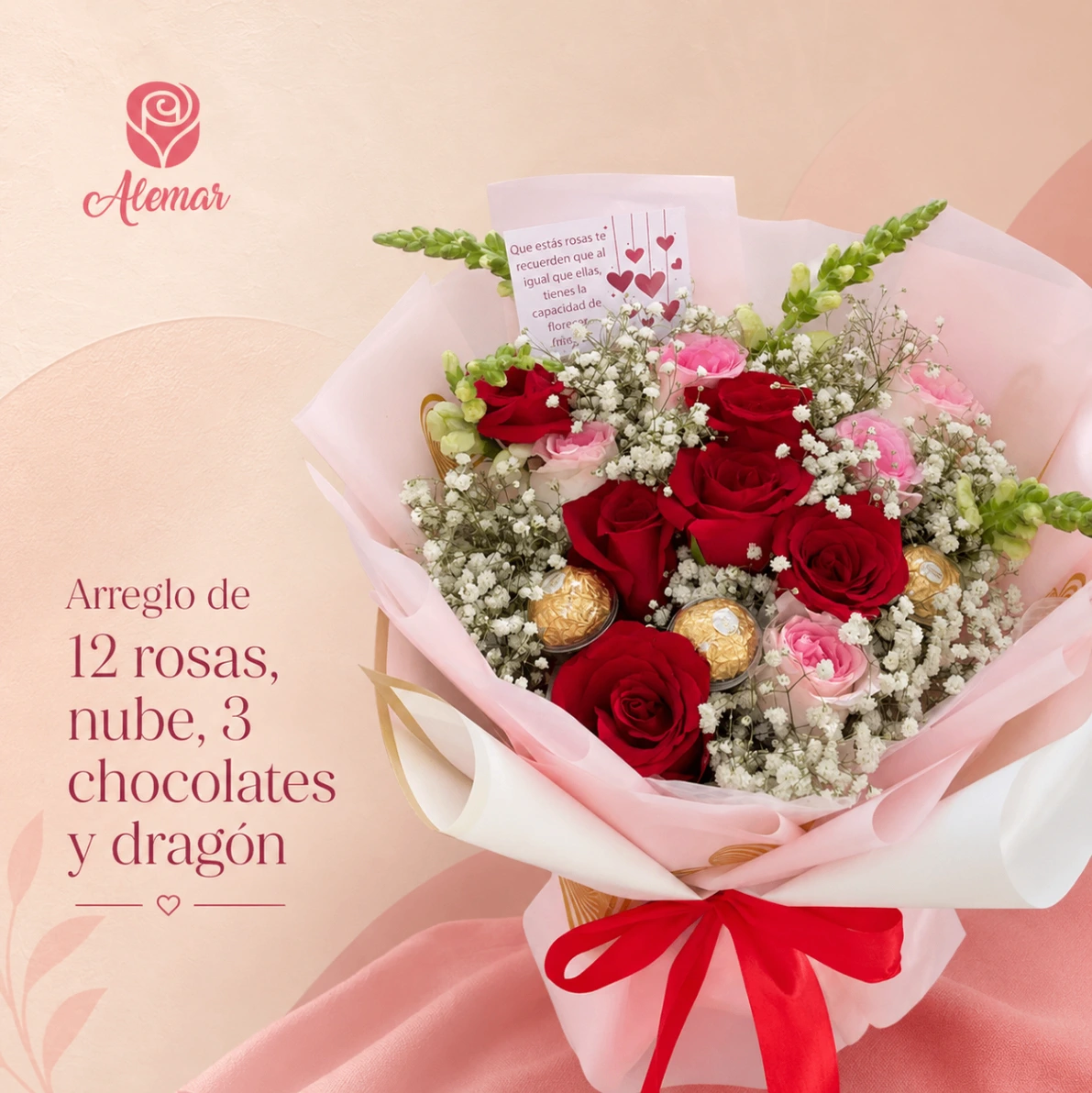 Arreglo de 12 rosas y chocolate - imagen 1