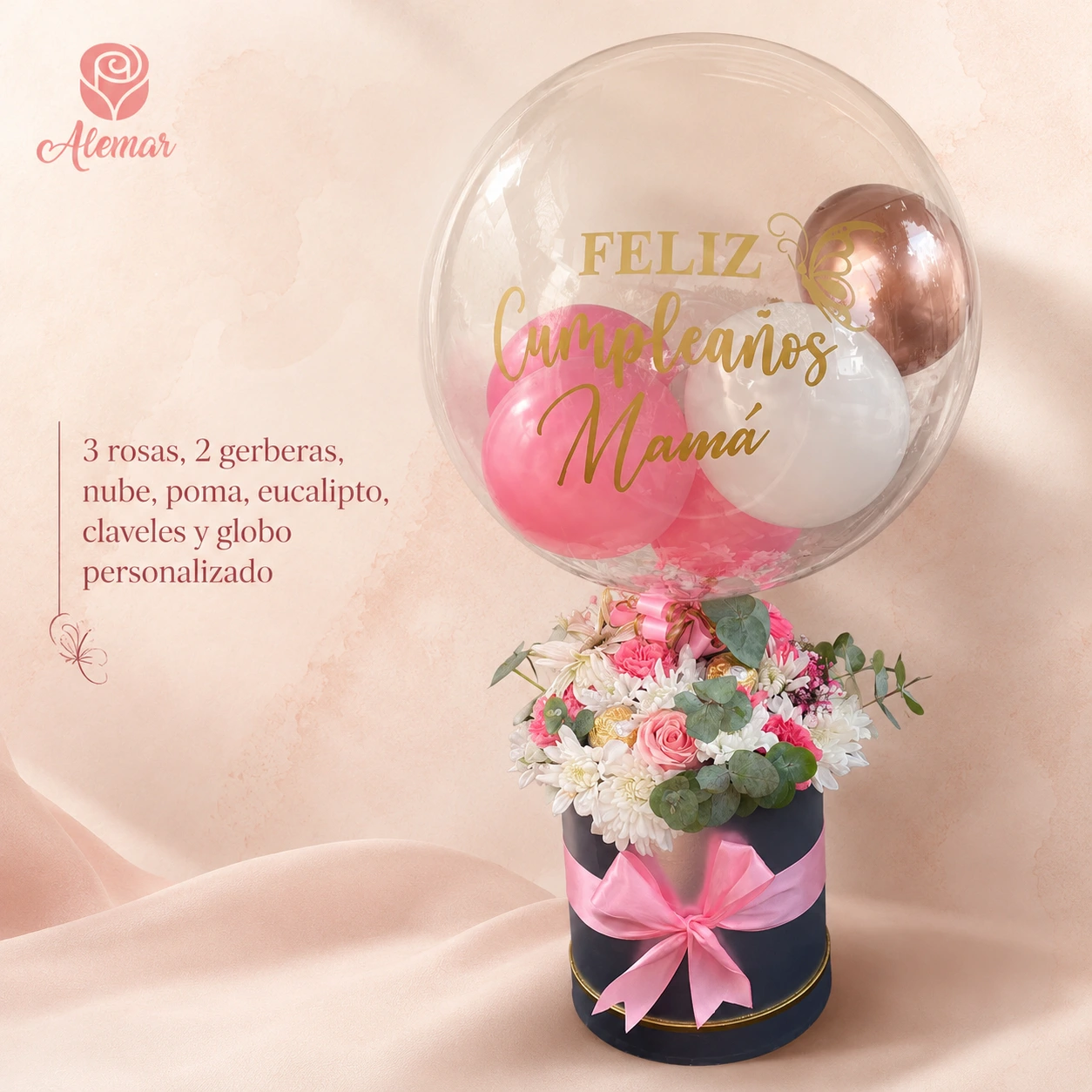Caja con rosas y globo
