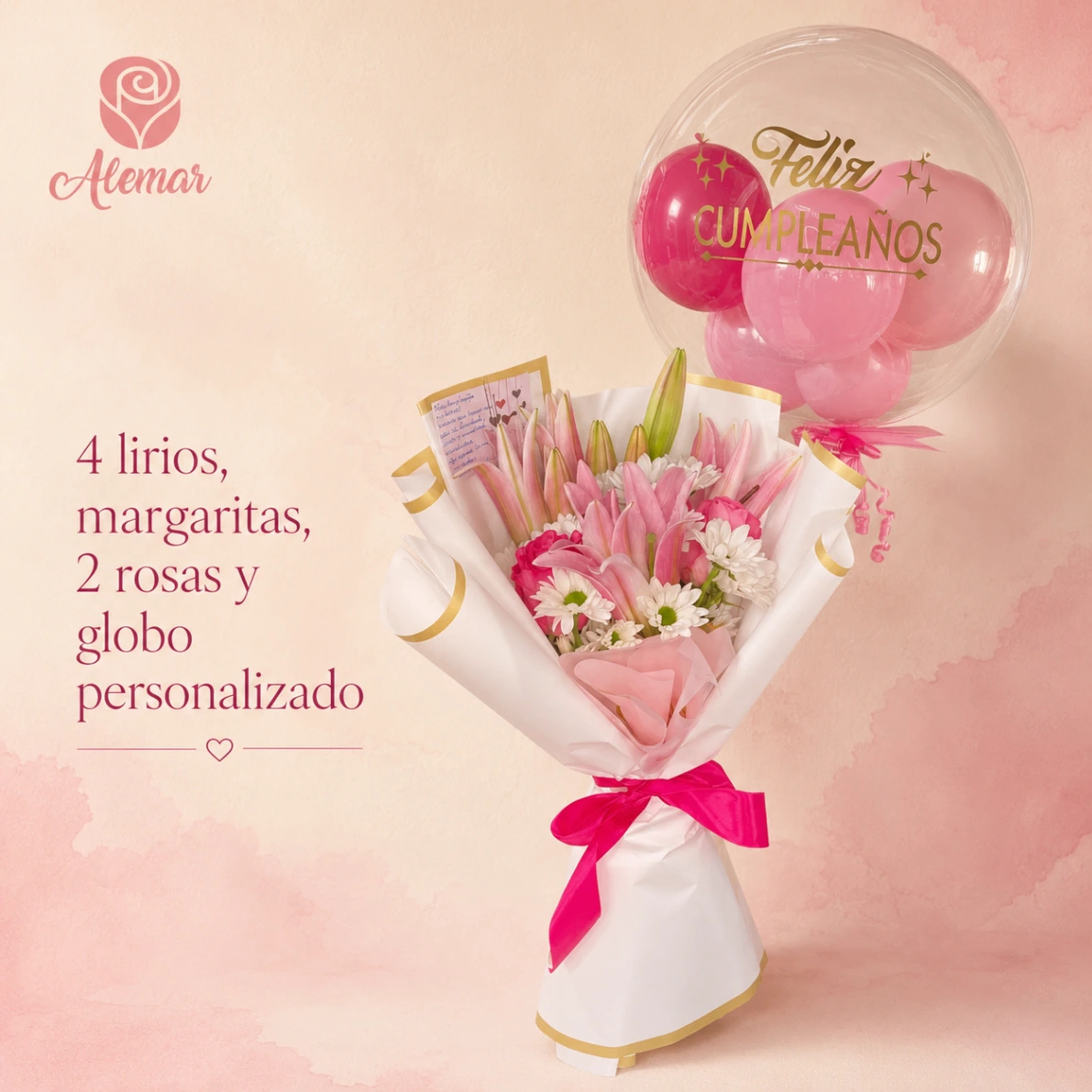 Ramo de lirios y globo - imagen 1