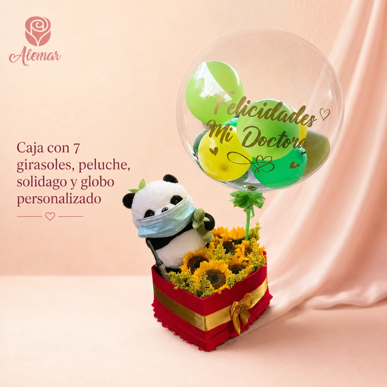 Caja con girasoles y peluche - imagen 1