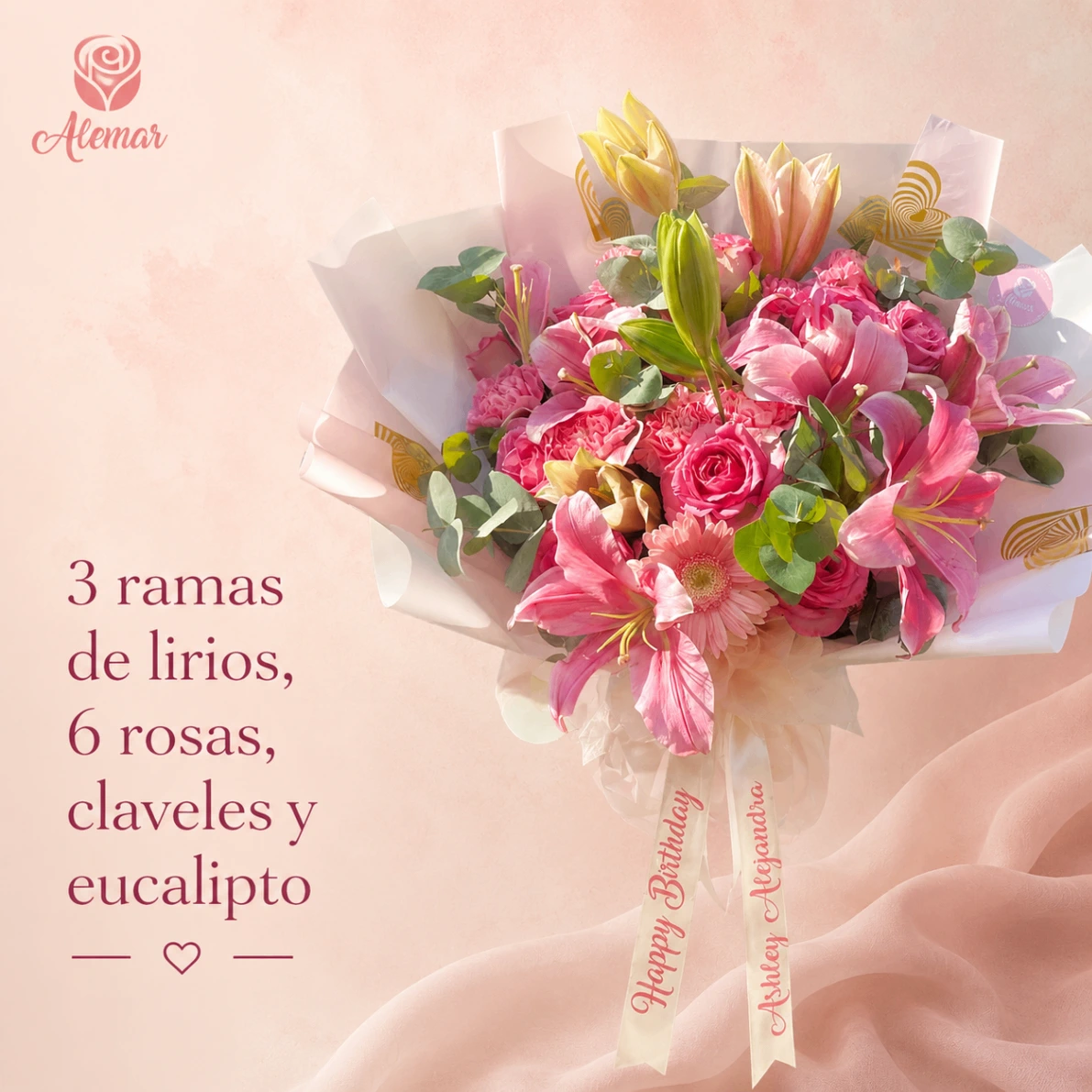 Ramo de lirios con rosas rosadas - imagen 1